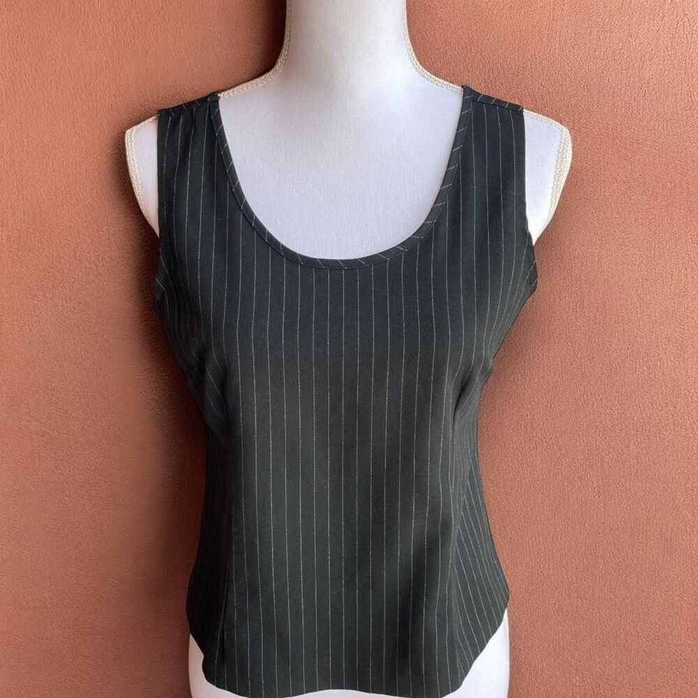 Vintage 90's Preppy Grunge Black Fitted Tank Top with Pin Stripes